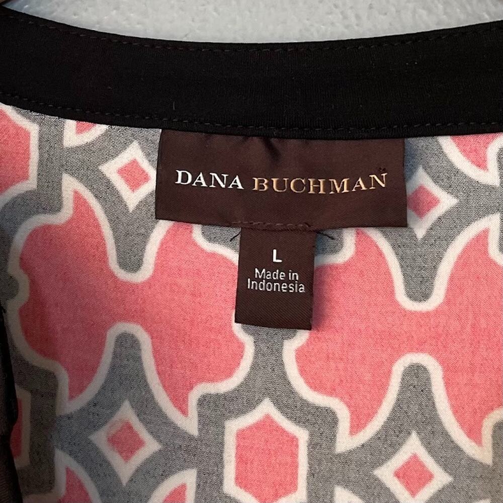 Dana Buchman Tunic Top Size Large Geometric Stretch Coral Preppy Old Money Chic - Picture 6 of 8